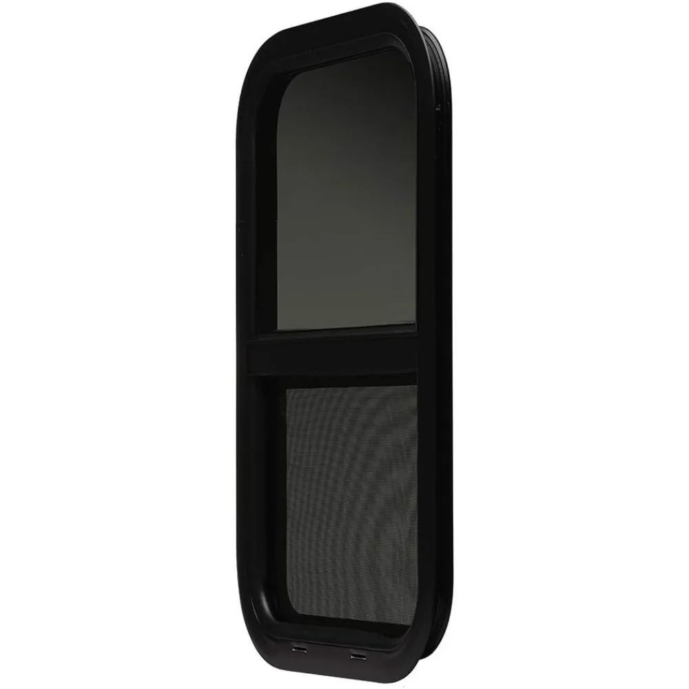 نافذة RV سوداء منزلقة عمودية مقاس 16 × 24 × 1.5 مع حلقة تثبيت وشاشة سفلية #3