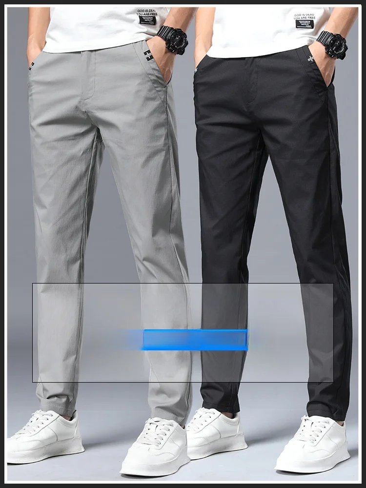 

Lormen мужские повседневные брюки из ледяного шелка, летние тонкие свободные спортивные длинные брюки с прямыми штанинами, эластичные брюки из сухой хлопка Qui Dry