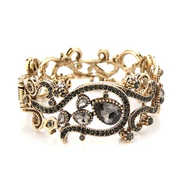 Sunspicems Vintage Turkey Women Bracelet Bohemia Crystal Flower Bracelet Antique Gold Color Indian Bride Bangle Wedding Jewelry