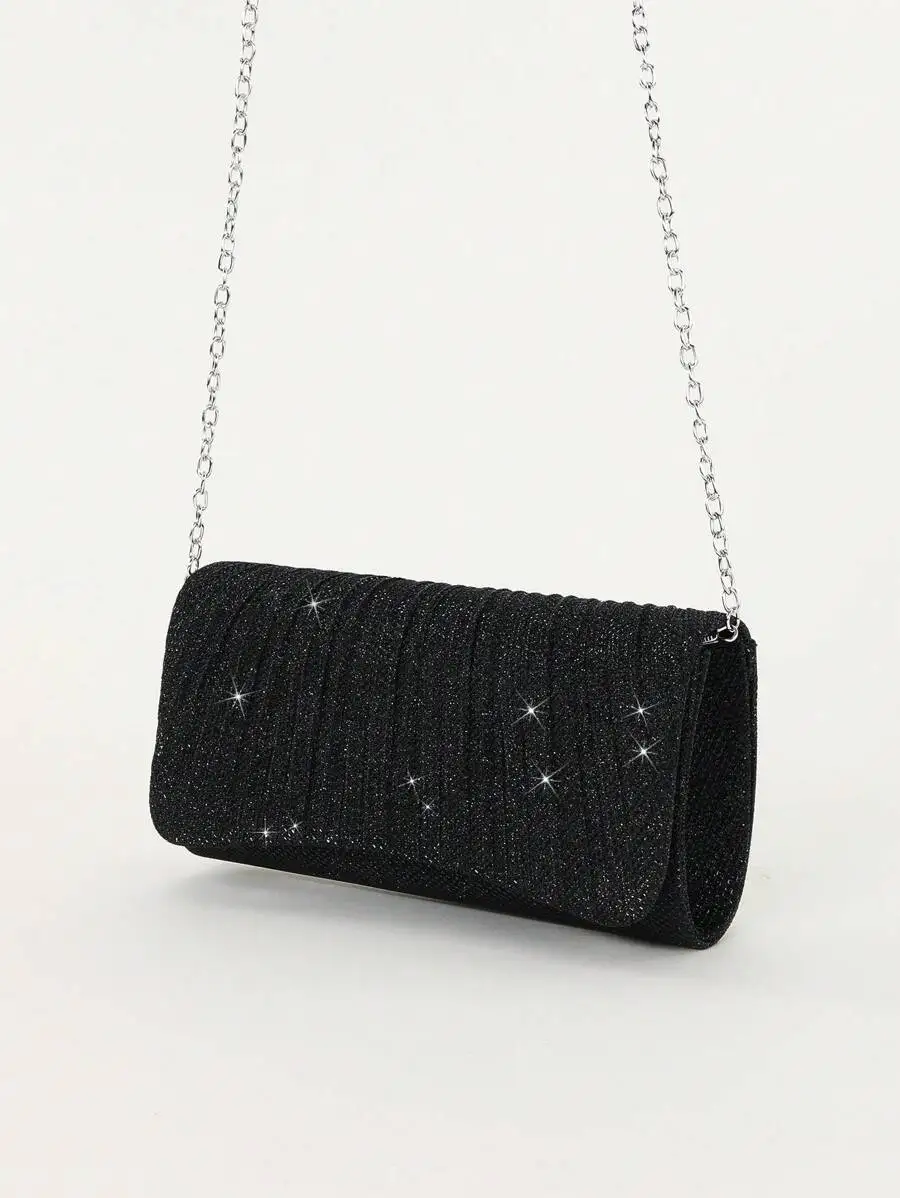 

Black Rhinestone Clutch Bag With Chain Strap For Evening Party