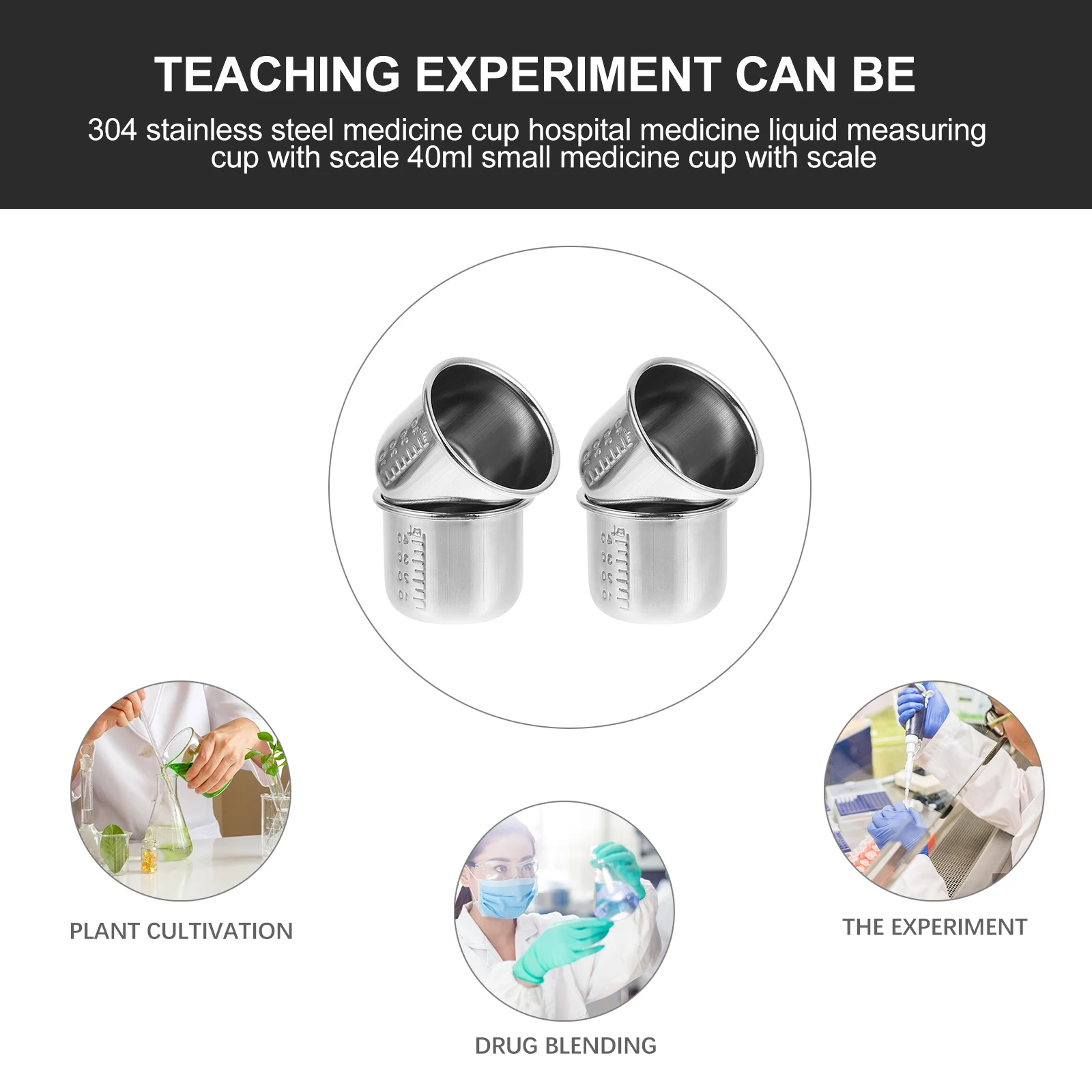 

4pcs Stainless Steel Measuring Cups Graduated Medication Tools Thickened Heatproof Lab Use Storage Holder For Liquid