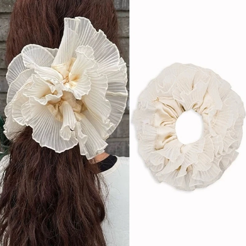 Elegant Ruffled Trim Hair Rope Layer Elastic Scrunchies Women Temperament Fashion Exaggerated Hair Rope Headpieces