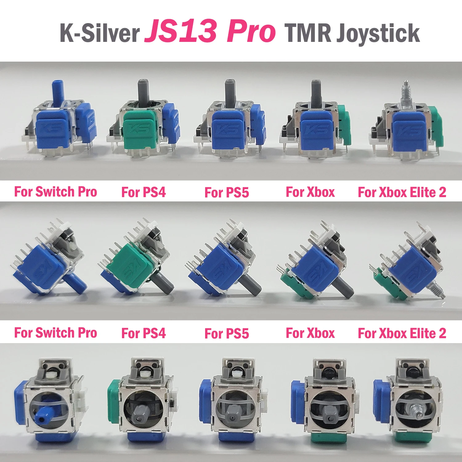 

2pcs K-Silver JS13 Pro TMR Electromagnetic Joystick Anti-Drift for Switch Pro PS5 PS4 Xbox Series for Xbox Elite 2 TMR Joystick