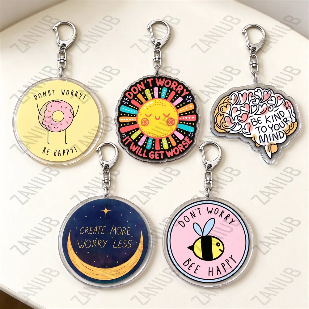 Dont Worry Be Happy Happiness Bee Keychains for Accessories Smiley Positivity Bag Charm Key Chain Smile Keyrings Friends Gifts