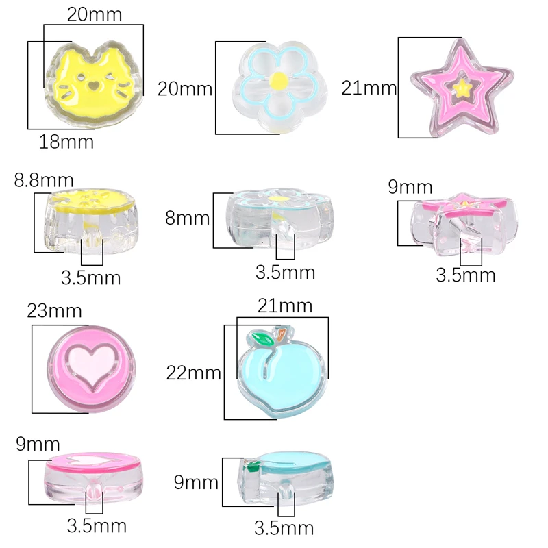 Random Mixed Candy Color Enamel Cats Flower Star Heart Fruit Cute Charm Beads for Necklace Bracelet DIY Jewelry Craft Making