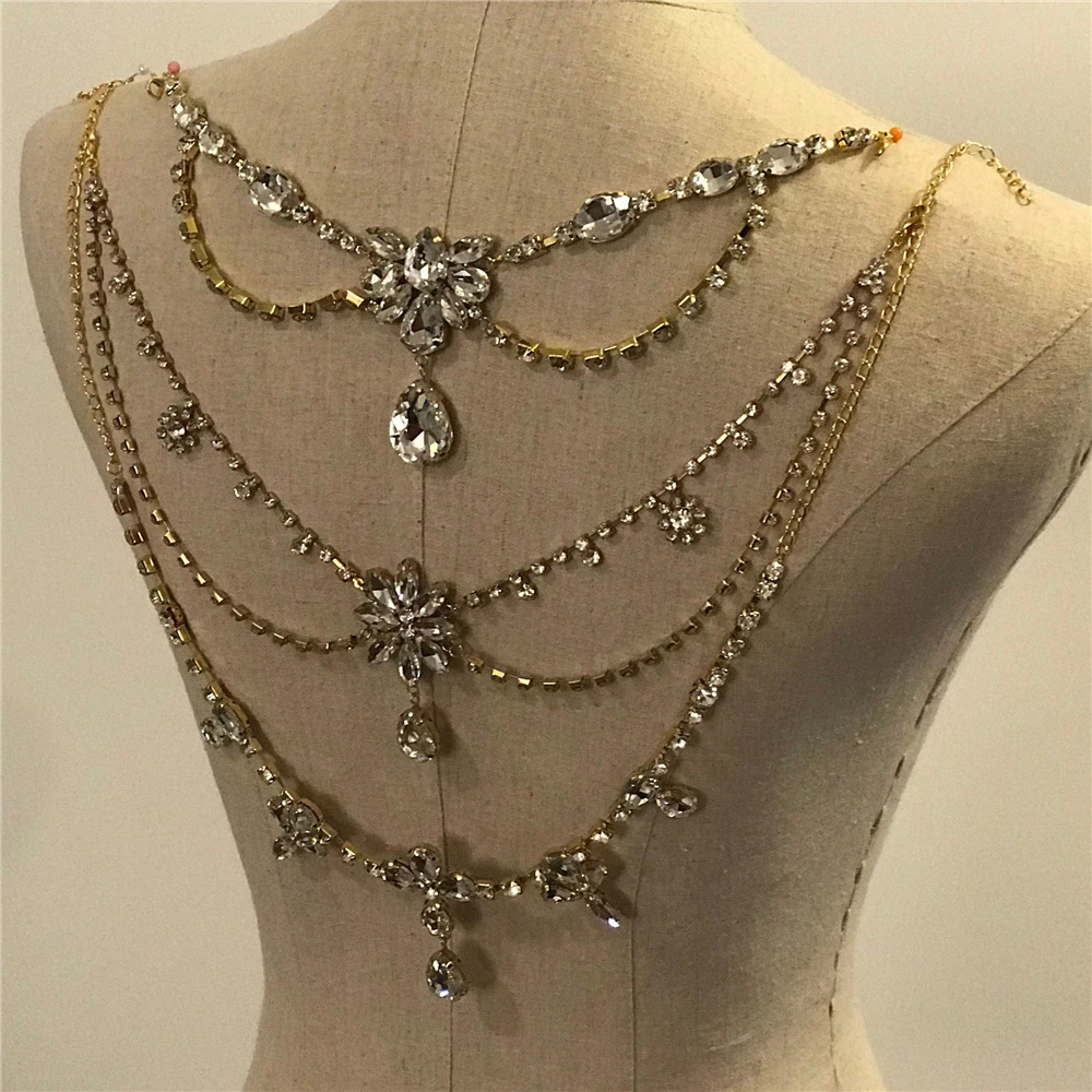 Luxury Drop Rhinestone Back Chain Necklace Jewelry Top Shoulder Chain for Women Festival Accessories Bikini Body Jewelry