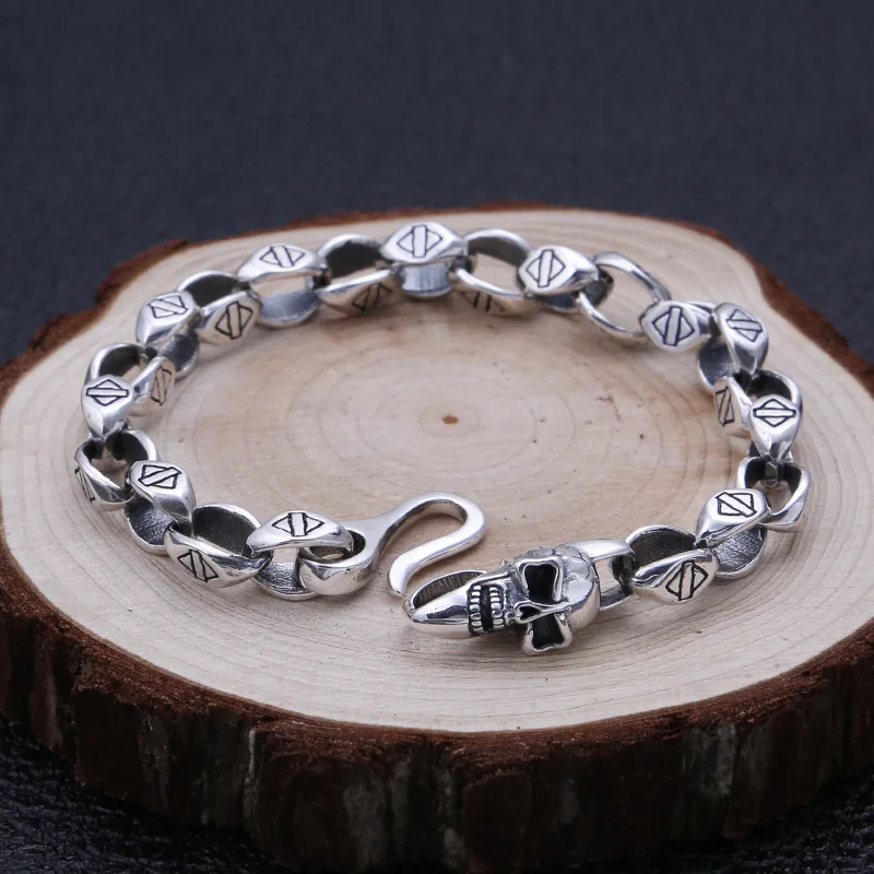 

925 pure fashiontrendy jewelry fashionretro thai silver skull bracelet stylishmen's