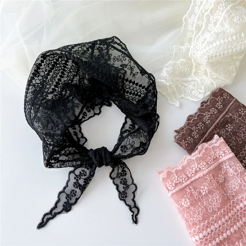 Hollow Lace Triangle Scarf Head Wrap Scarf Office Lady Wrist Hair Tie Bandana Kerchief Women Girl Headscarf Headband Hair Band