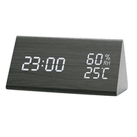 Alarm Clock Digital Wood Digital Radio Clock LED Table Clock With Humidity And Temperature Display USB Power Connection