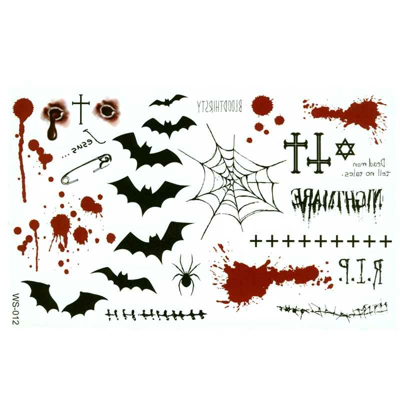 Bat Cross Spider web Bullet hole Bloodstains tattoo sticker sexy tattoo paste body art  Halloween Temporary tattoos stickers