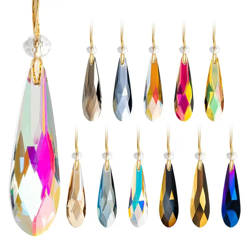 Faceted Electroplated Magic Glass Long Water Drop  Pendant Crystal Sun Catcher For Diy Christmas Tree Home Wedding Decoration