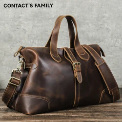 Luxury Genuine Leather Men Women Travel Bag Cow Leather Luggage Handbag Travel Shoulder Big Tote Male Female Weekend Duffle Bag