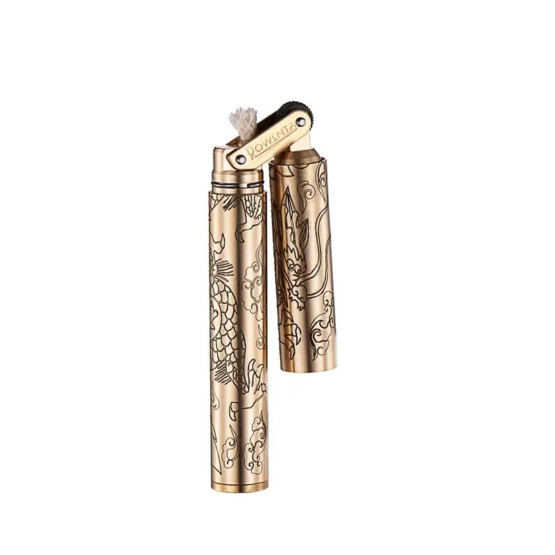 Retro Brass Flint Kerosene Lighter Nunchaku Free Fire Grinding Wheel Gasoline Lighter Metal Cigarette Lighter Gadget for Men