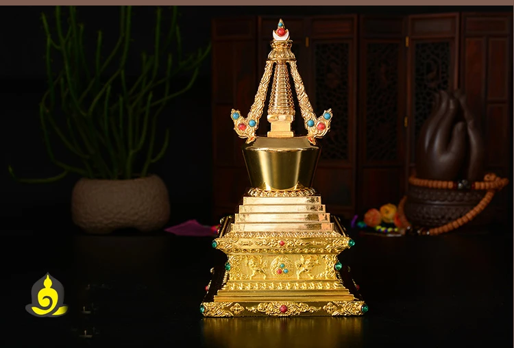 21cm # GOOD Buddha Buddhist bless family home Safety wealth efficacious gold pagoda - cost