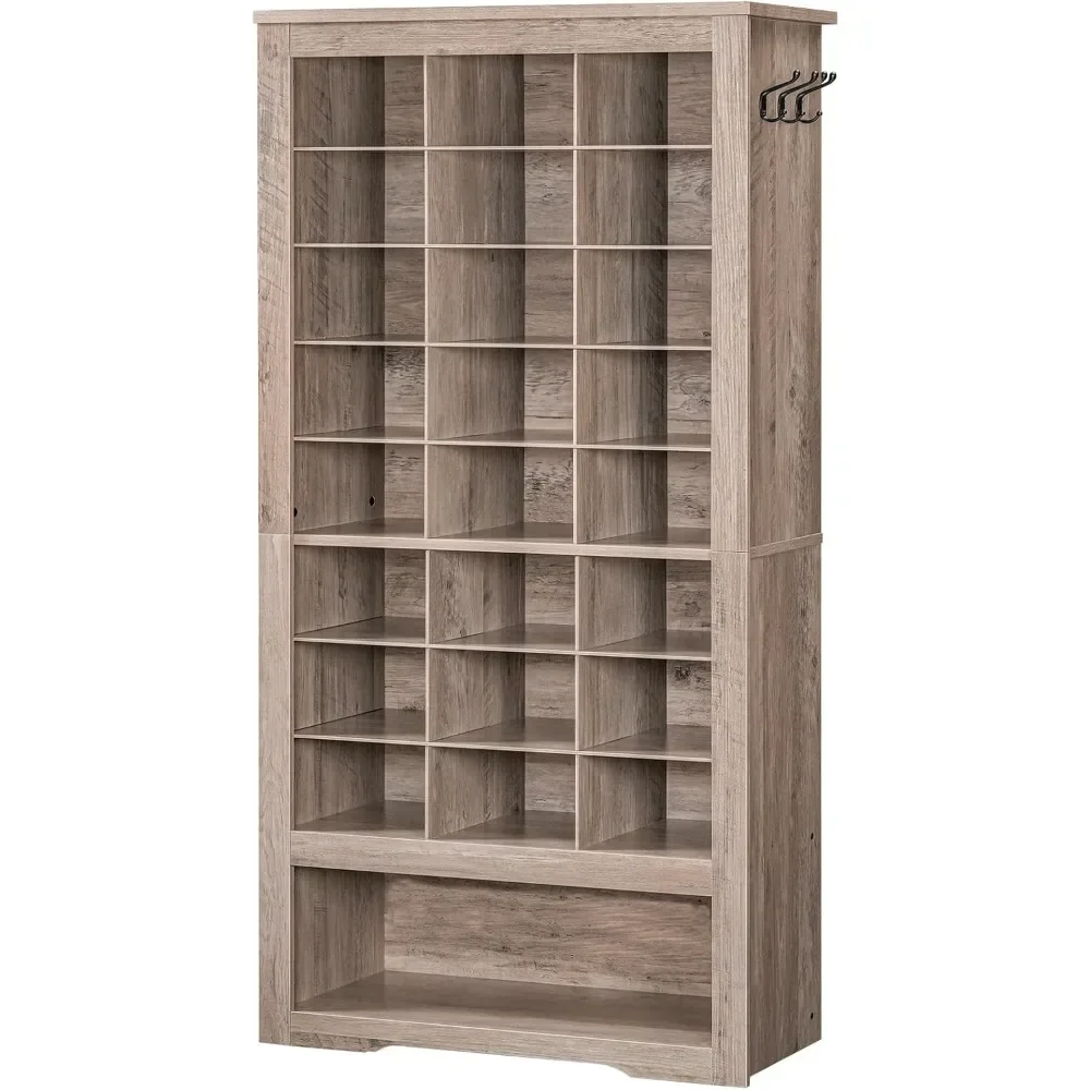 

Wooden Shoe Organizer with 24 Cubbies and 3 Hooks, Tall Shoes Cabinet, 9 Tier Shoe Storage Cabinet