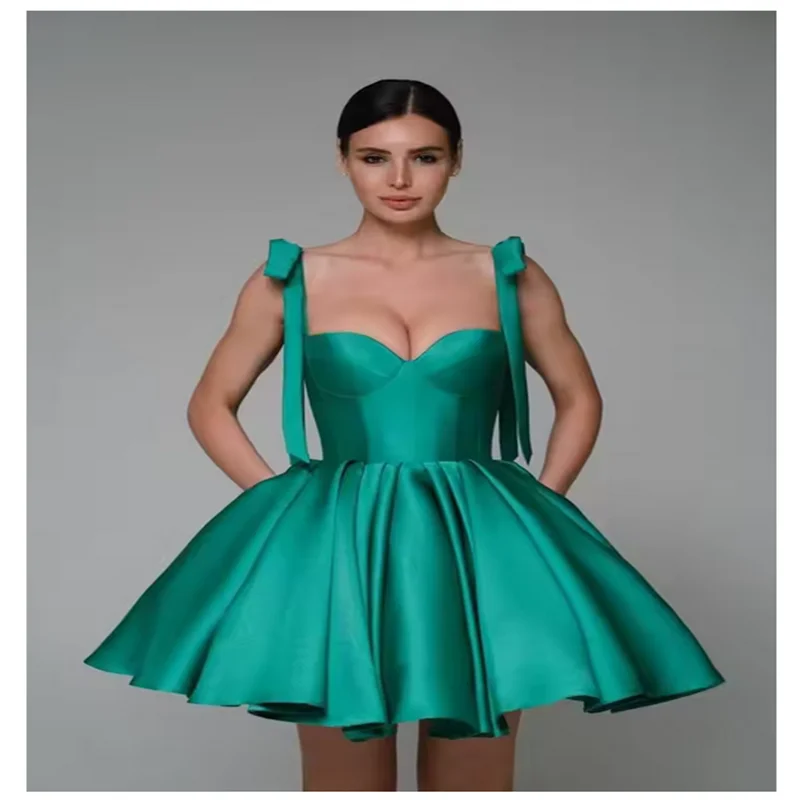 Spaghetti Straps Homecoming Dress with Bow Sweetheart Short Prom Dresses Mini Evening Party Ball Gowns with Pockets customized