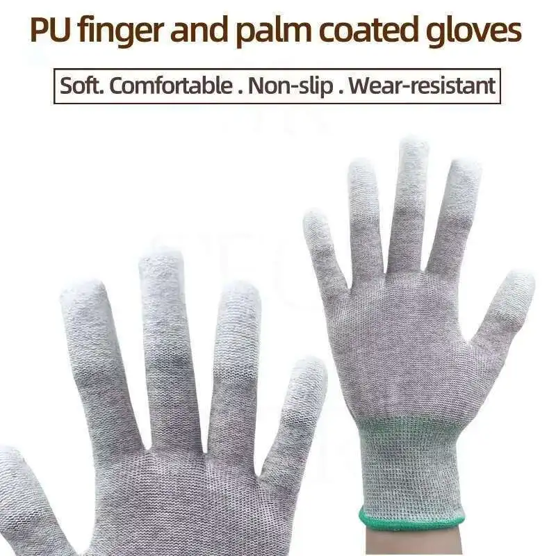 

Professional Anti-static Safety Industrial Gloves PU Palm Coated Finger Protection Anti-slip Grip Work Gloves Protection Tools