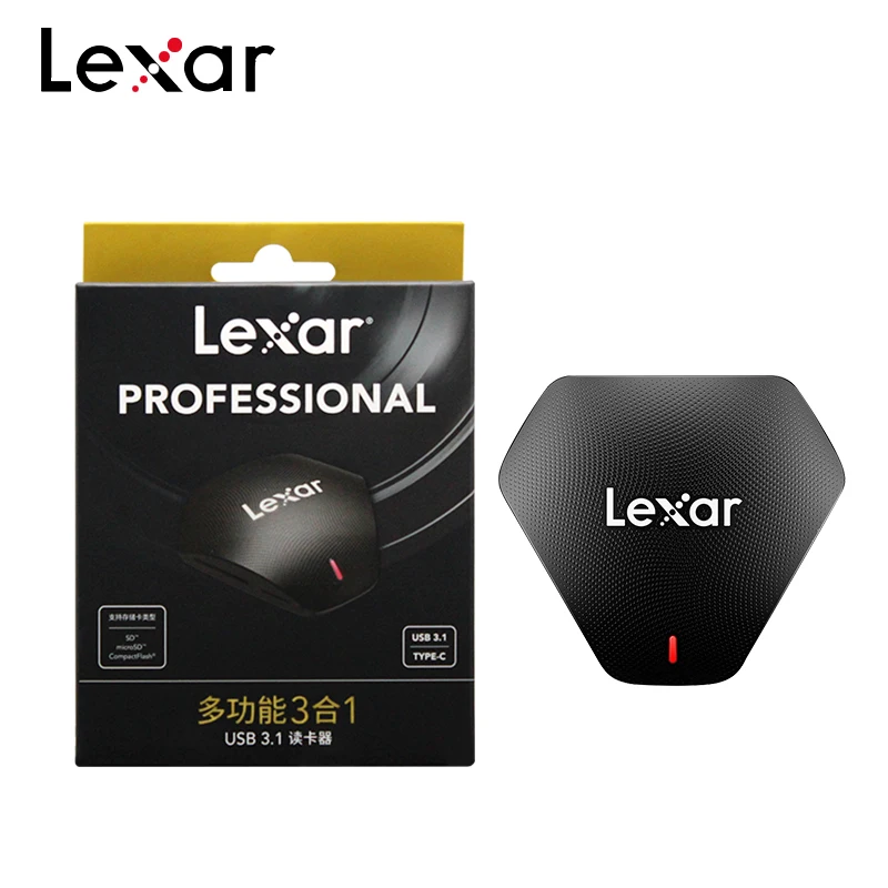 قارئ Lexar الاحترافي متعدد البطاقات 3 في 1 USB 3.1 عالي السرعة من النوع C لقارئ بطاقات SD / micro SD / CompactFlash