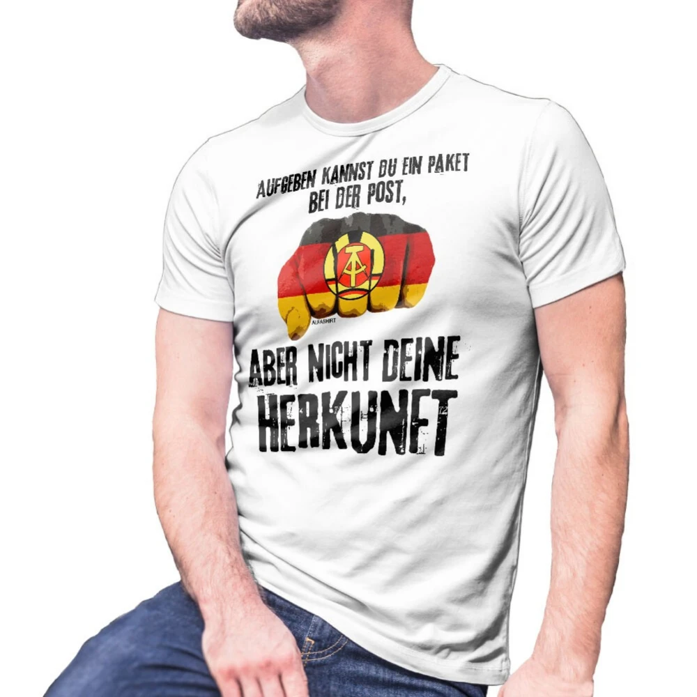 

Your origin GDR abandon yourself a päcken during the post - 100% cotton summer short sleeve O-neck printed Men's T-shirt.