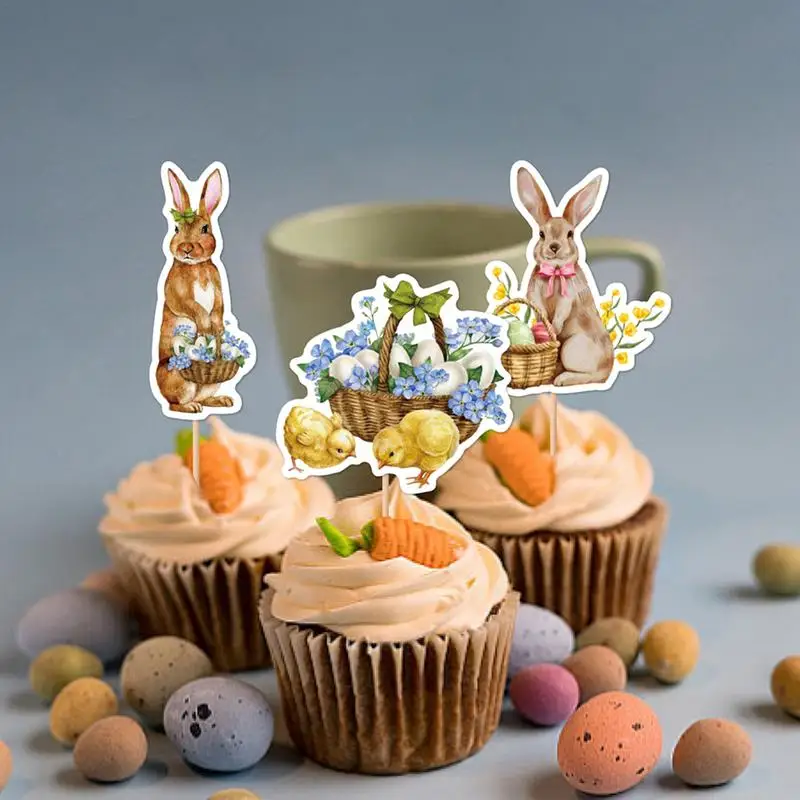 Cake Topper For Easter 8pcs Cartoon Paper Bunny Cupcakes Toppers Cupcake Decorations With Sticks For Candy Box Cupcakes Photo