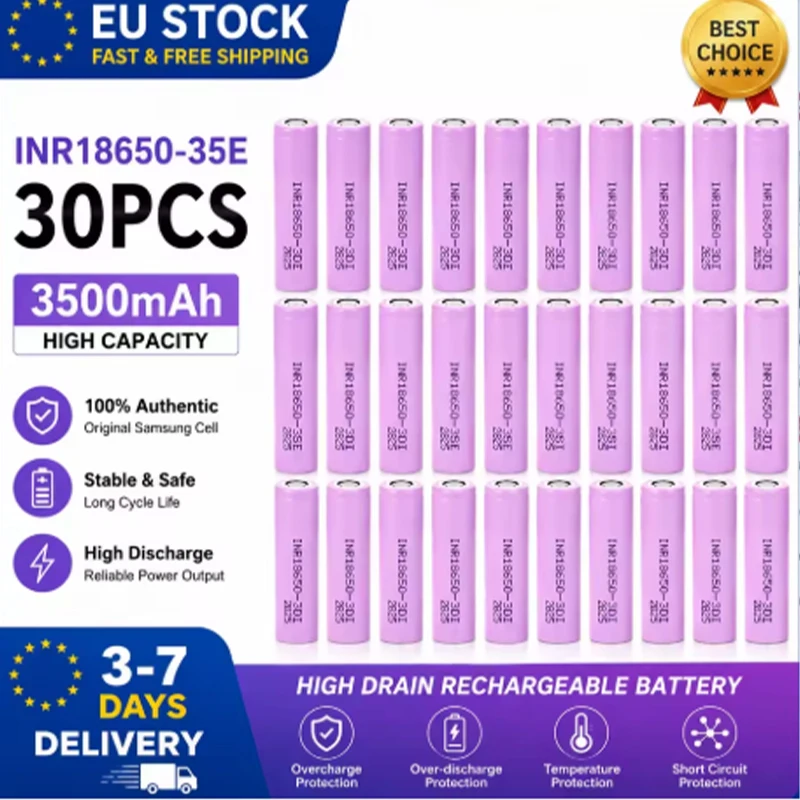 La nuova batteria da 3,7 V, 3500 mAh, 18650, 35E INR 18650, 20 A, batteria al litio, batteria di riserva esterna.