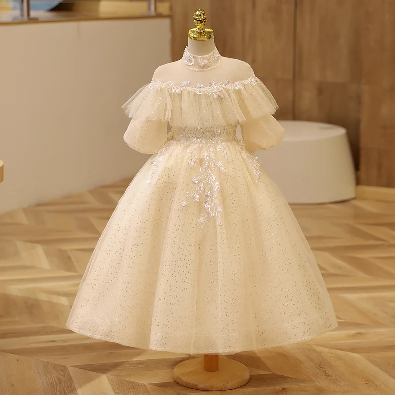 

2024 Luxurious Bridesmaid Dress for Girls Teenage Girl Princess Quinceanera Ceremony Dresses Children Sequins White Ball Gowns