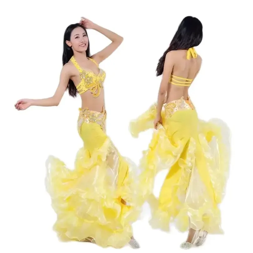 Seksowny damski kostium Bellydance długa wzburzona spódnica karnawałowa rozcięcia po bokach fioletowy czerwony biały niebieski różowy jednolity kolor występ taneczny