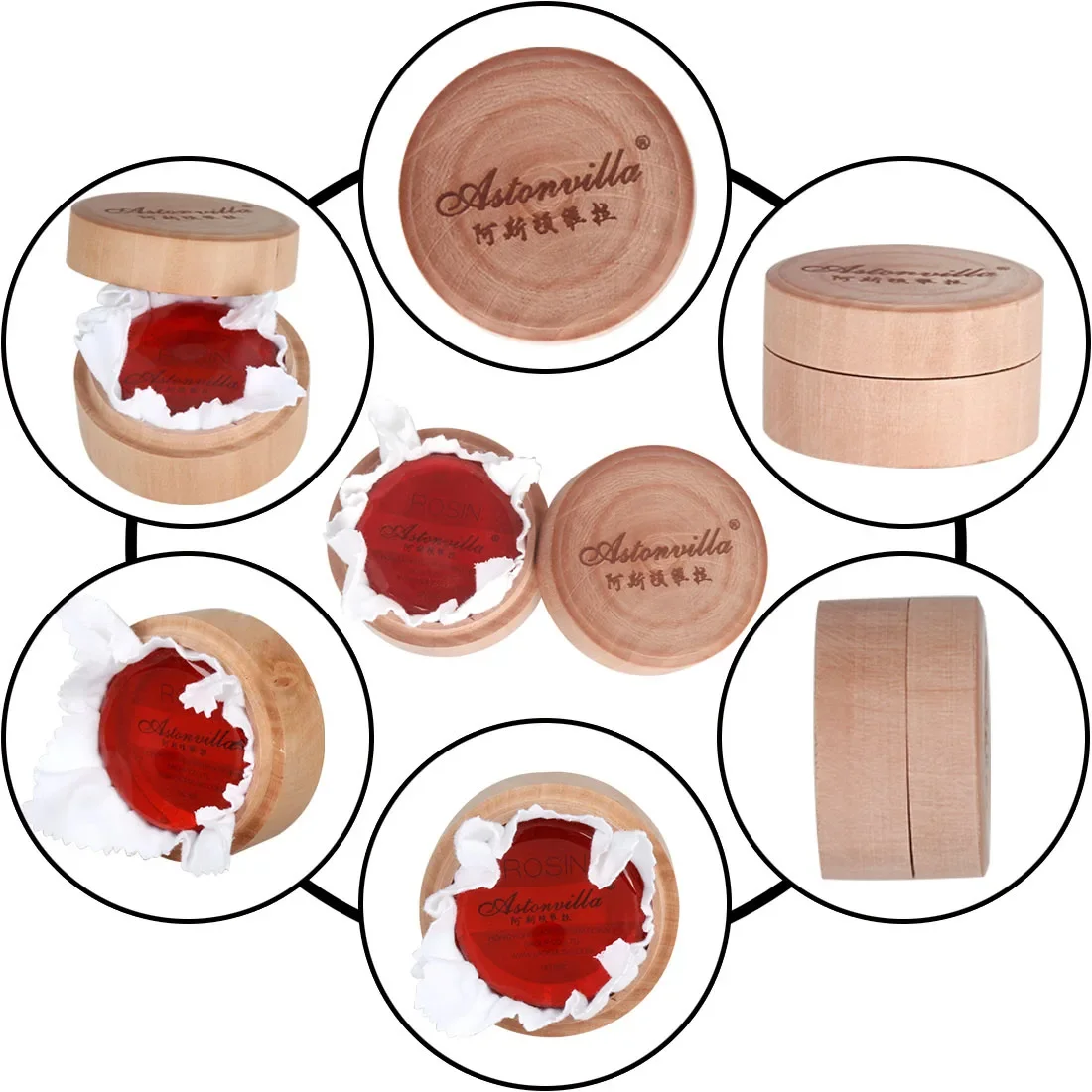 AstonVilla Rosin Round Red Gold Wooden Case With Wipe Increase Friction Reduce Slippage High Purity General Purpose Musical Part