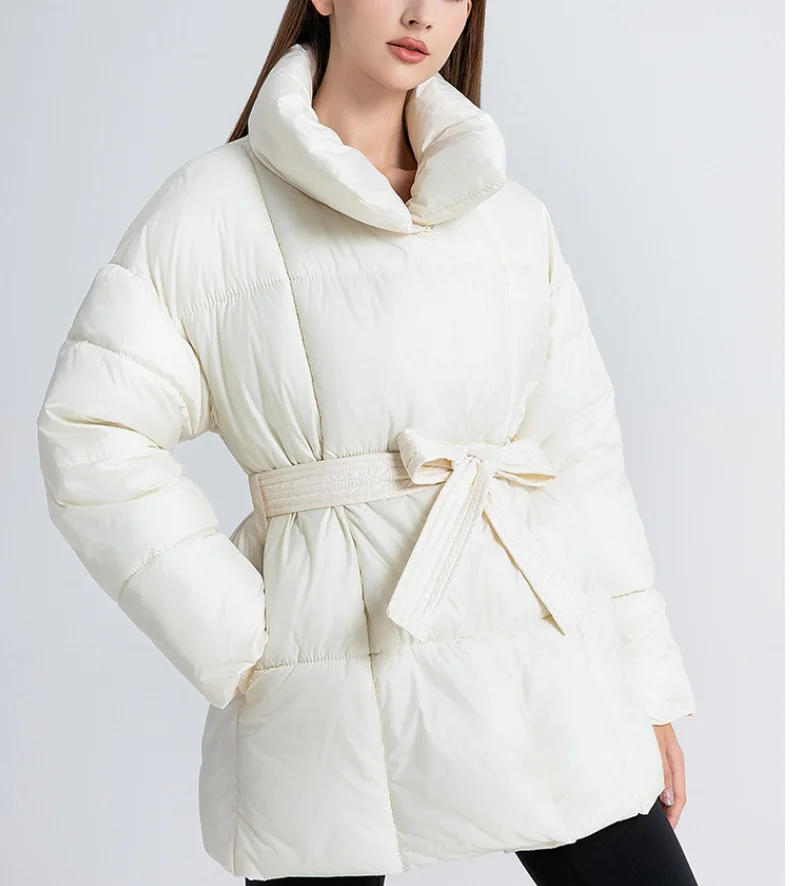 Advanced with Waist Cinching Tie Up Black Cotton Jacket Women's 2026 Winter New Korean Version Stand Collar Coat Female Parkas