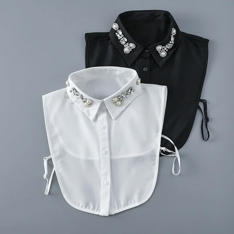 

Women's Handmade Nail Half Round Bead Pointed Neck Chiffon Fake Collar Versatile Decoration Half Shirt Style Fake Collar