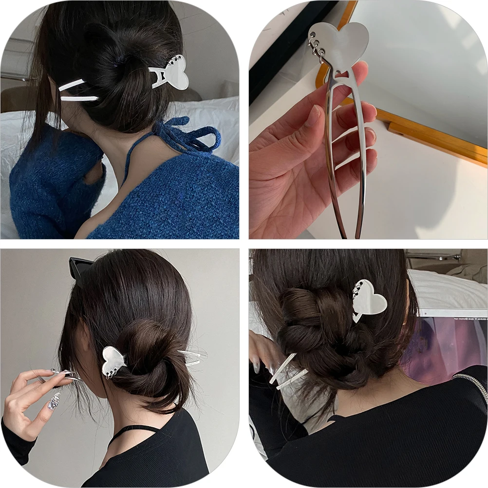 

Love Hairpin Silver Women Hair Fork Bun Sticks Long Holder Bride Hairpins Fashionable Non Slip Hairstyle Accessory