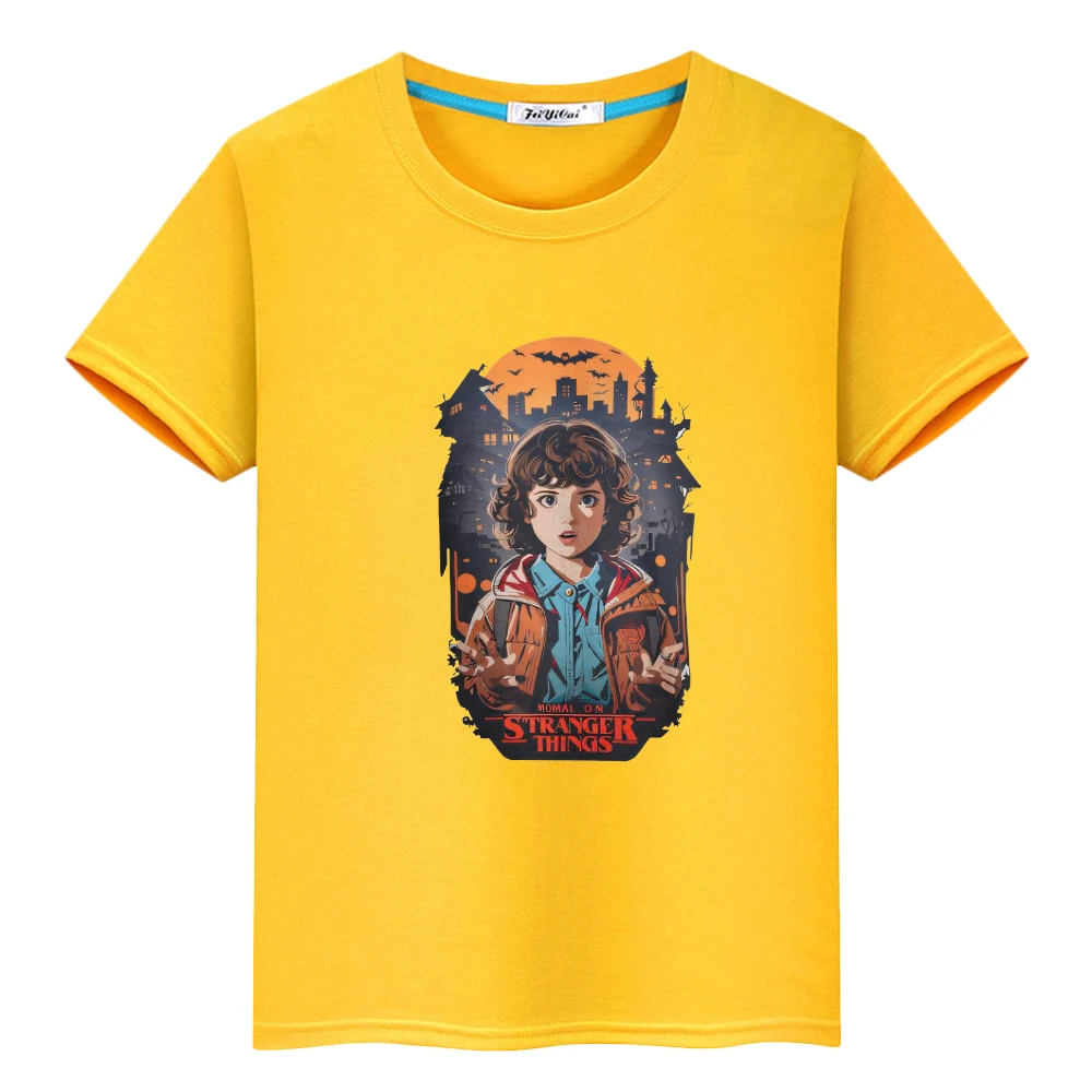 stranger things print 100%Cotton t shirt for kids boy10year Anime Tees y2k one piece Kawaii Short Tops tshirt kids clothes girls