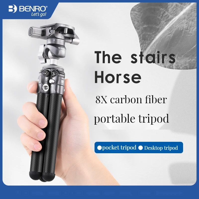 Benro SC05K SC05KWA حامل كاميرا ثلاثي القوائم لسطح المكتب من ألياف الكربون مع رأس FS20 للعرض المباشر Vlog Max تحميل 3 كجم