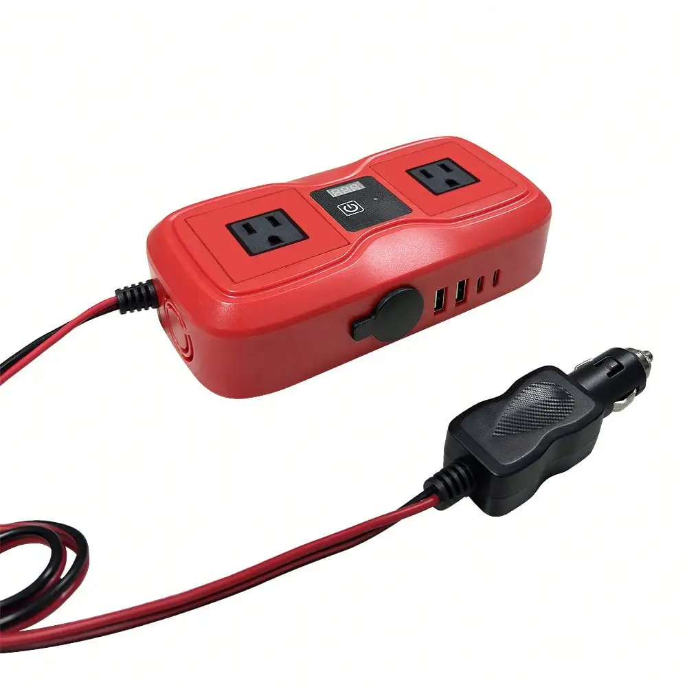 Car Power Inverter 200W PD Fast Charger 12V DC to 110V AC with Dual USB Ports