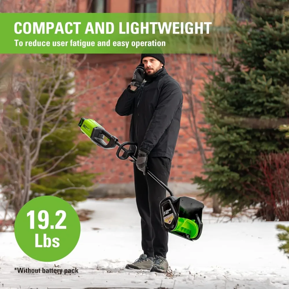 80V (75+ Compatible Tools) 12” Brushless Cordless Snow Shovel, 2.0Ah Battery and Charger Included