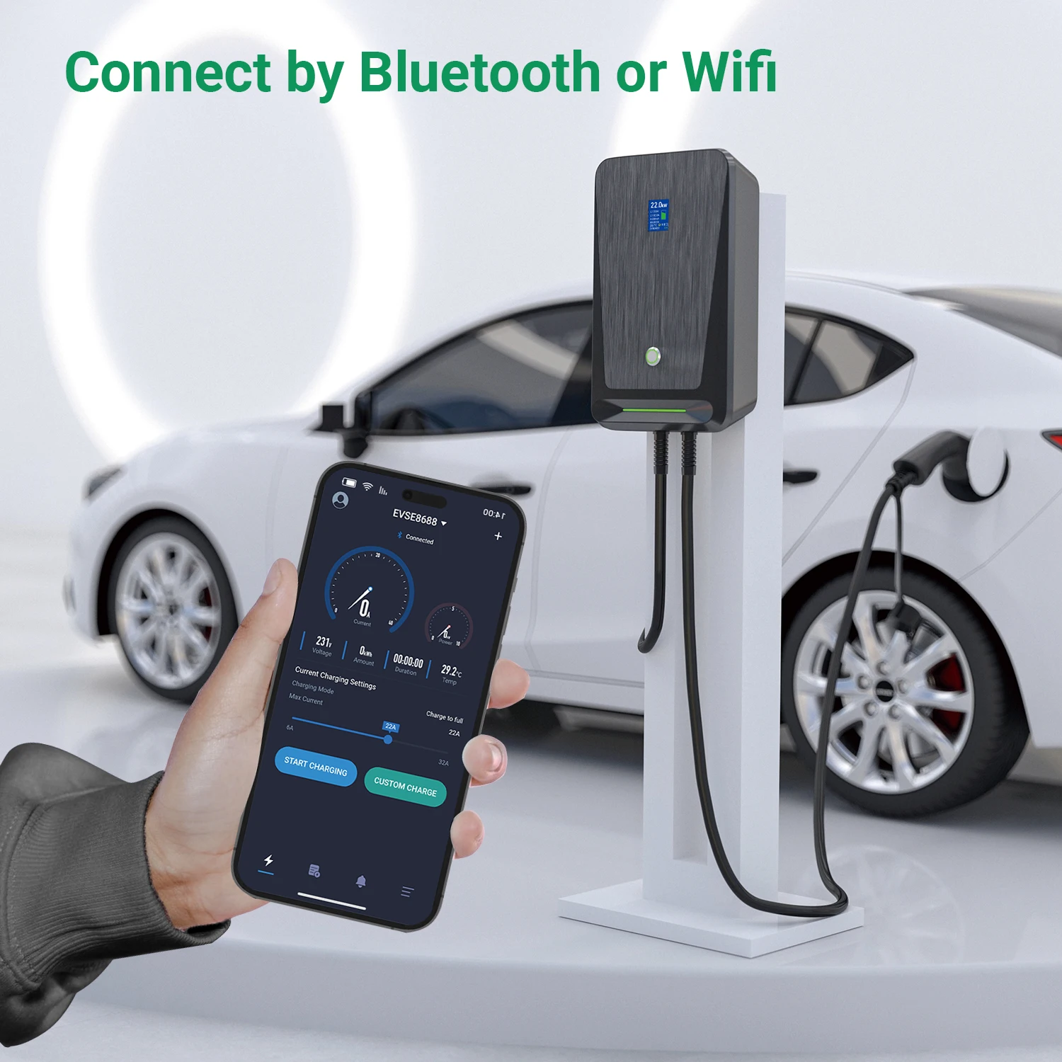 lefanev EV Charging Station Type 2 APP Control 32A 3 Phase Electric Vehicle Charger EVSE Wallbox 22KW with Cable IEC 62196-2