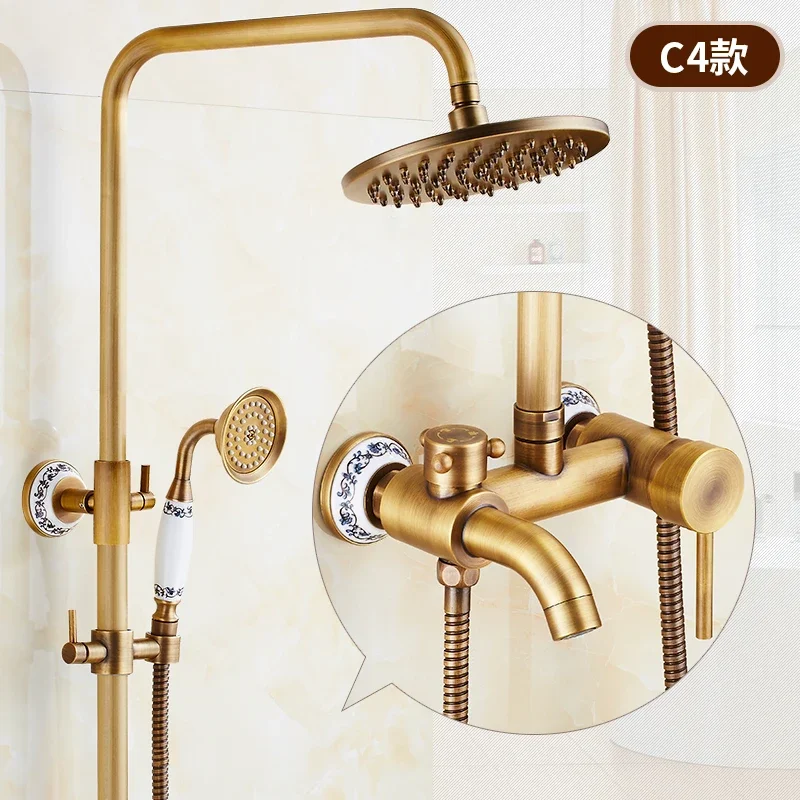 ZGRK Antique Rain Shower Faucets Set with Hand Wall Mounted Brass Shower Mixer for Bathroom Bath Rainfall Shower Set