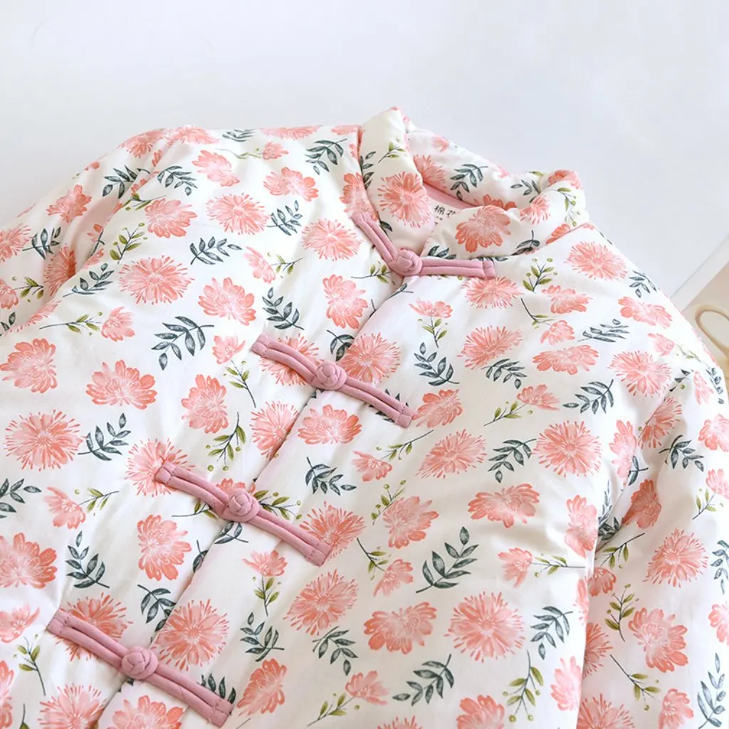 เสื้อผ้าฝ้ายหนานุ่มสำหรับฤดูหนาว งานแฮนด์เมดแท้ แบบกระดุมสองแถว สไตล์เรโทร พร้อมหัวเข็มขัด สำหรับคุณแม่มือใหม่