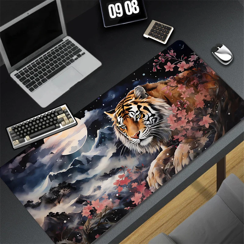 Mouse Pad Laptop Cool Anime Tiger Gaming Mousepad PC Flame Gamer Cabinet Keyboard Rug Non Slip Desktop Protector Mat XXL Carpet