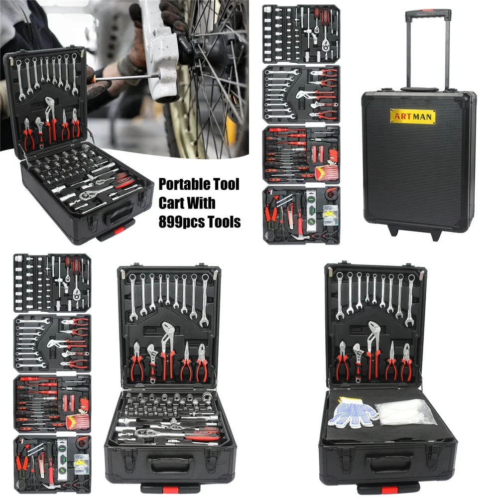 

Наборы ручных инструментов 899 шт. Набор инструментов для механики с гаечными ключами и 4-слойным чехлом на тележке для профессионального использования