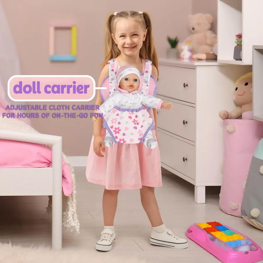 مجموعة ألعاب لحضانة الدمية، كرسي مرتفع ومقعد، مجموعة إكسسوارات دمية الأطفال، حقيبة تخزين روضة اللعب، دمية فاخرة أرجوانية #5