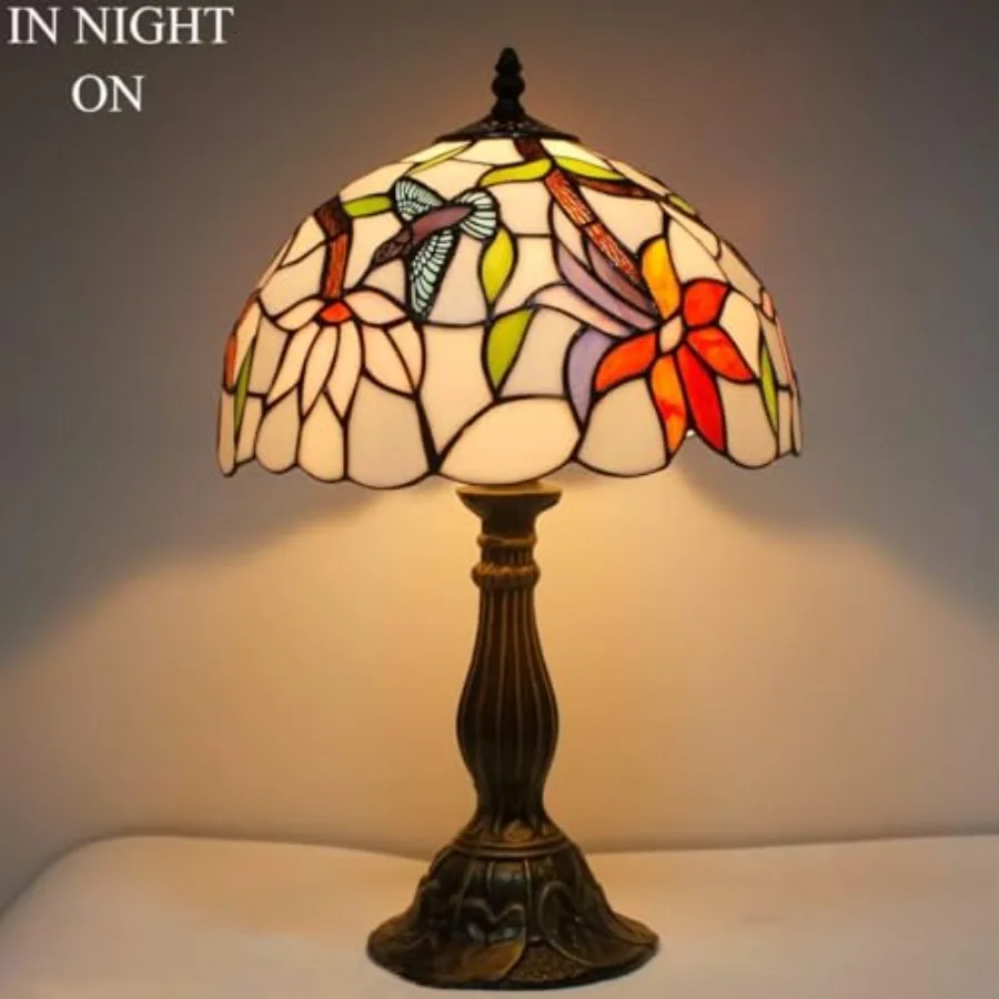 تيفاني مصباح الزجاج الملون الطائر الطنان نمط الجدول مصباح 12X12X18 بوصة لغرفة النوم غرفة المعيشة ديكور المنزل مكتب مثالية للسرير #6