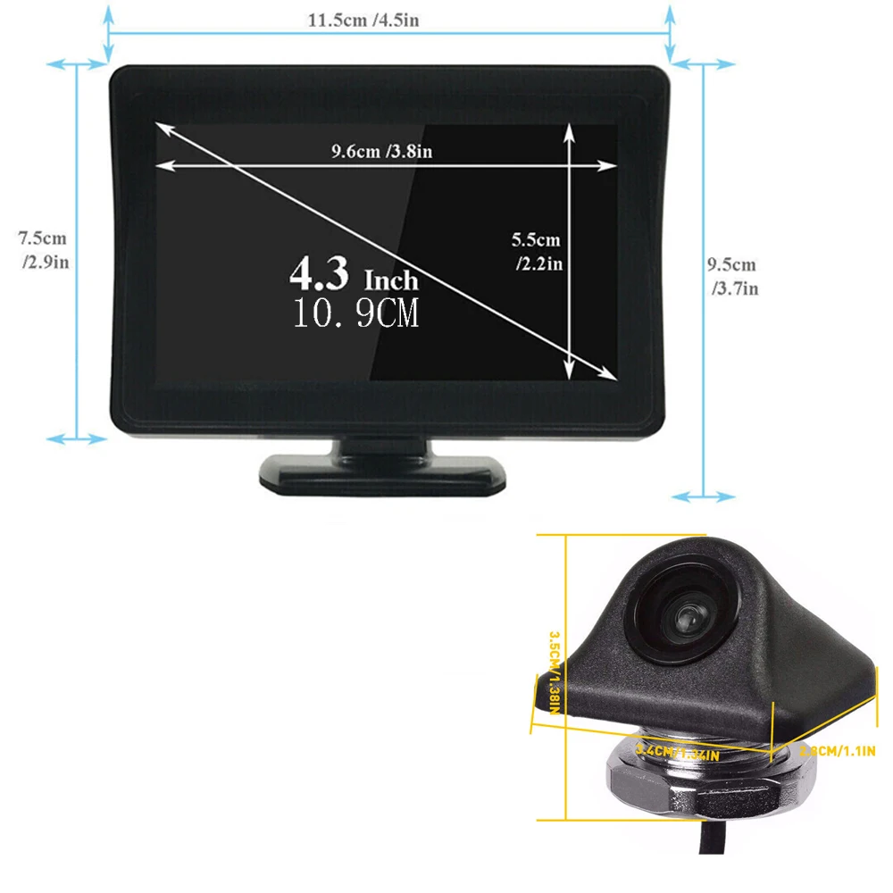 Car Rear View Backup Camera Waterproof HD Camera 4.3inch HD Display lCD Monitor Full Set Parking system For Pickup Van RV