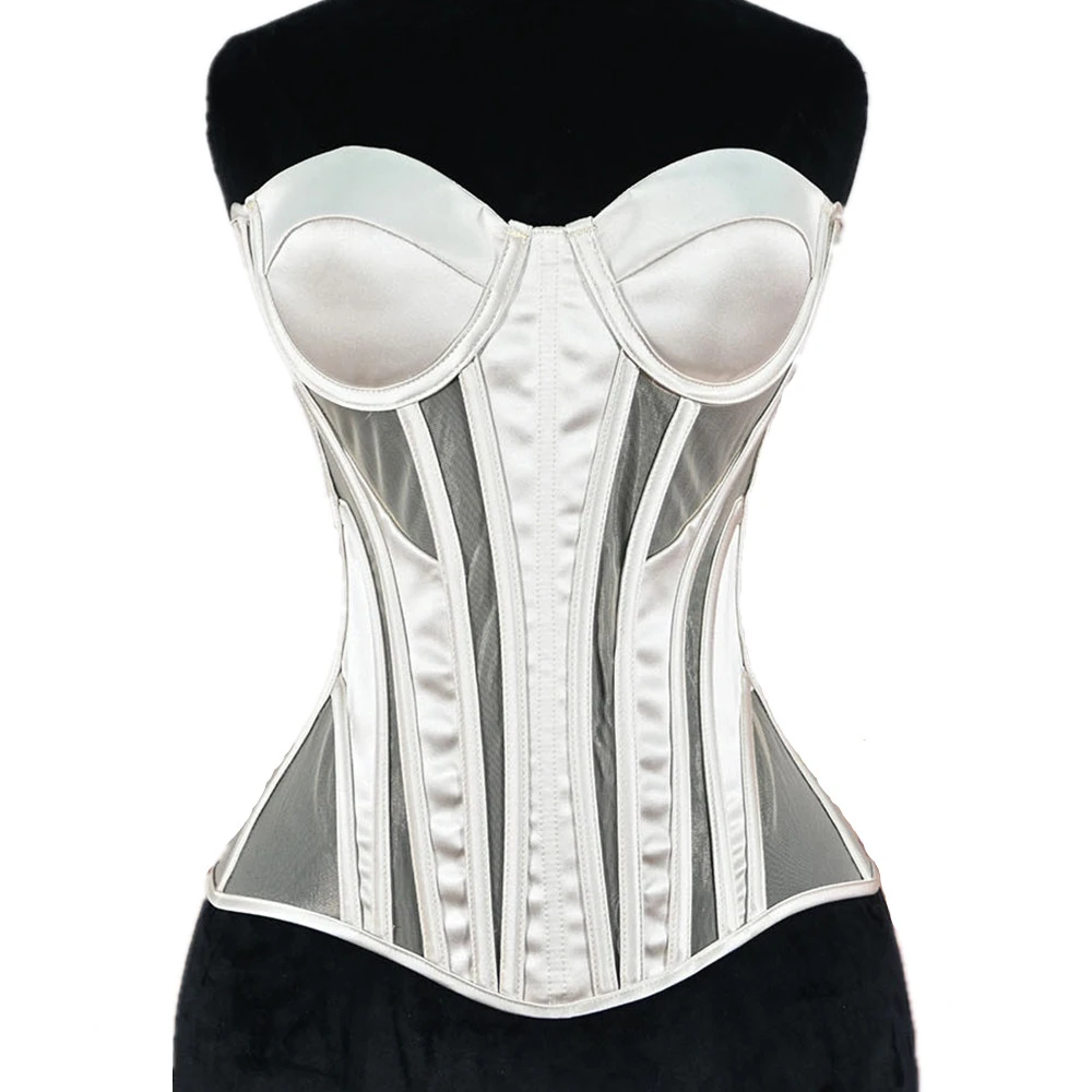 

French Style Women Sexy Overbust Corsets Mesh Fishbone With Bra Bodices Wedding Tops Shapewear Slim Body Beauty Bustier