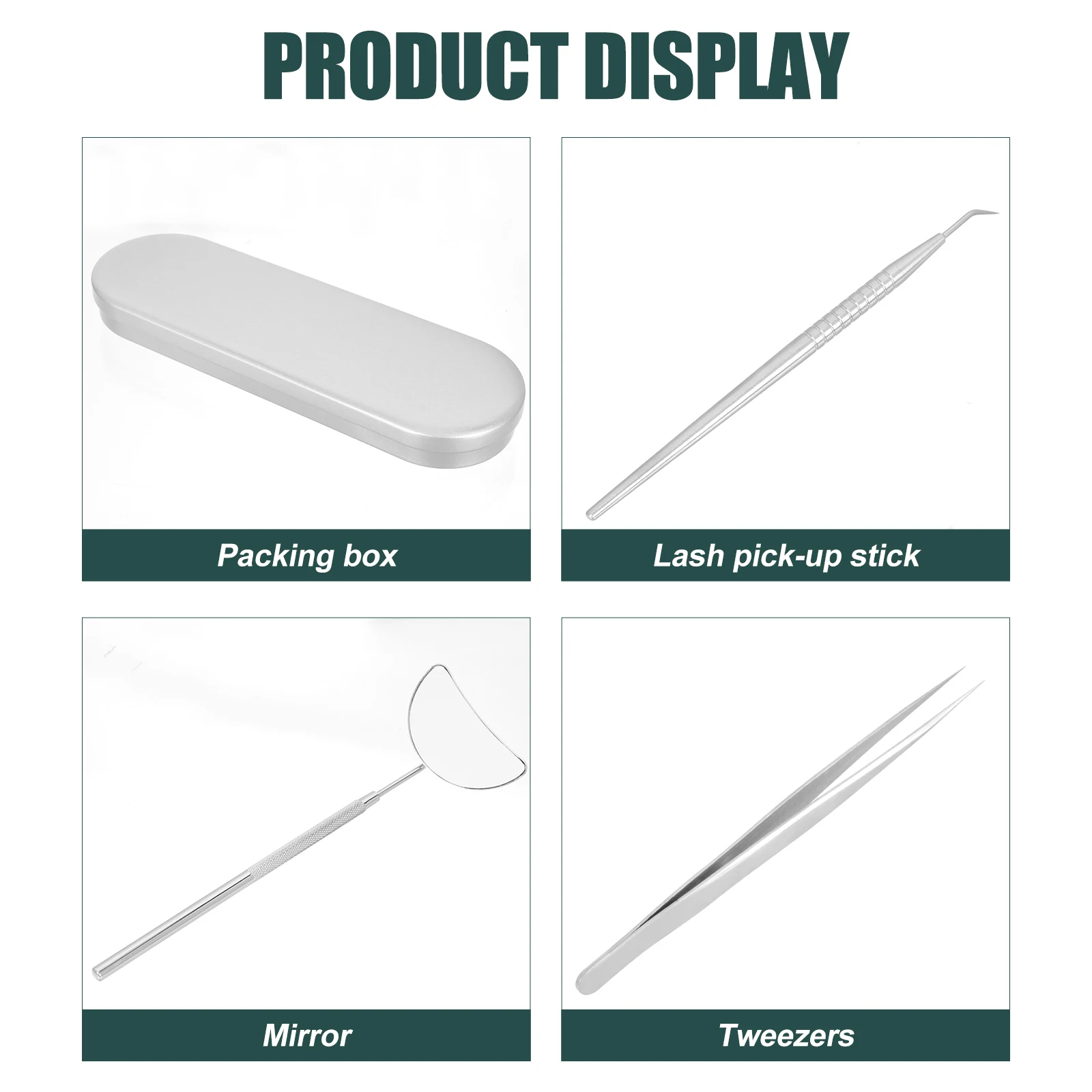 

1Set Eyelash Extension Tool Set Stainless Steel Tweezers Stick Mirror Detachable Handle Portable Assistant