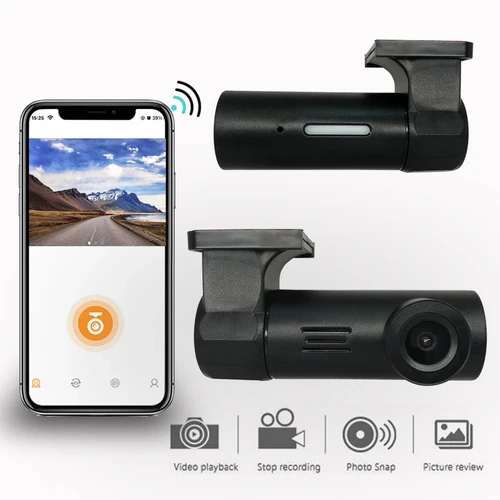 Imagen 1 del producto Control por aplicación coche inteligente Wifi DVR cámara de salpicadero visión nocturna grabadora de vídeo HD1080P conexión USB fuente de alimentación