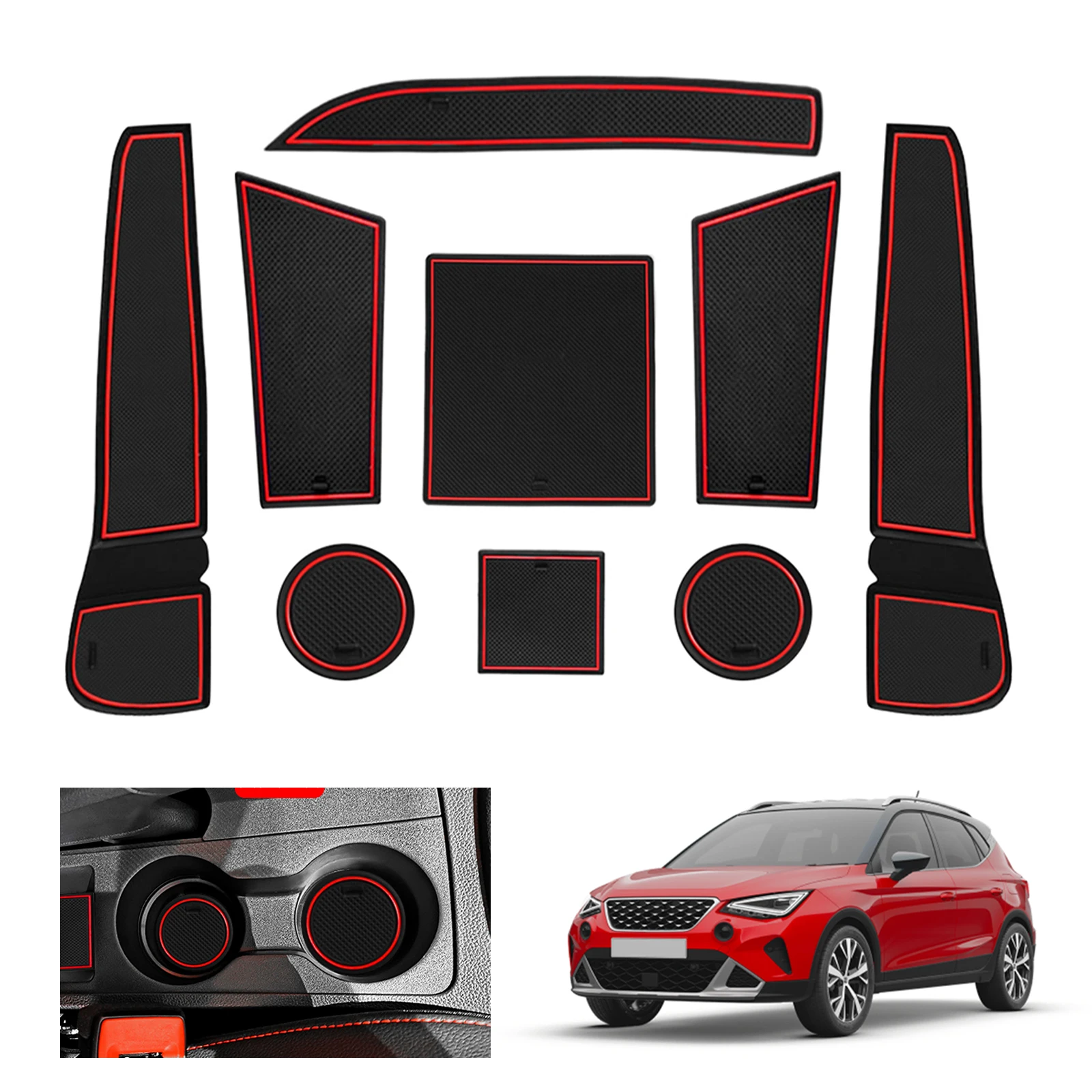 RUIYA for Seat Ibiza Type 6F / Arona SUV 2018-2022 Car Door Groove Mat Anti-slip Slot Pad Auto Interior Seat Arona Accessories