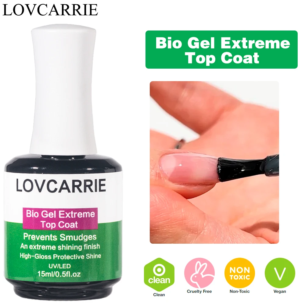 LOVCARRIE Bio Gel Extreme Top Coat UV Gel Nail Polish Protective Shine Sealer Finish 15ML Semi Permanent Long Lasting Top Gellak