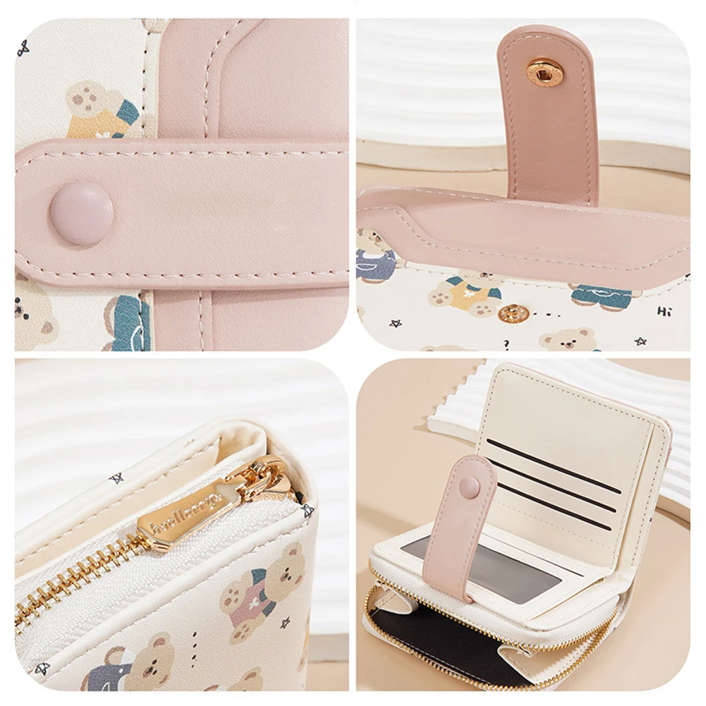 محفظة قصيرة على شكل دب لطيف مع إبزيم لحامل بطاقات الائتمان ومحفظة رفيعة للعملات المعدنية للنساء والفتيات