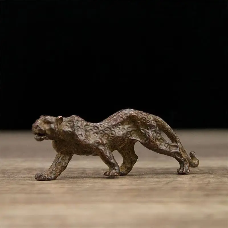 Little Fairy/ Exquisite Vintage Copper Cheetah Tea Pet Creative Home Decoration Metal Miniature Animal Statue Garden Decoration